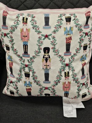 Lillian August Nutcracker Pillow Pink 18 x18 Embroidered Christmas Holiday 