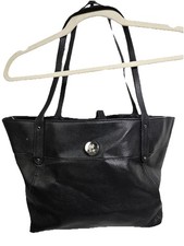 Chaps Black Faux Leather Large Purse Pockets Preowned Nice Straps Buckle