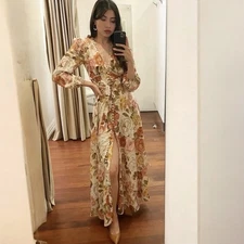 Zimmermann Bonita Maxi Dress Size 0 AU 8 / US 4 w/Neck Tie Long Sleeve Floral