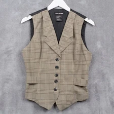 HALSTON Heritage Preppy Plaid Vest Tailored Fit Neutral Academia VTG 90s Sz 10