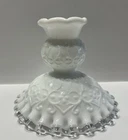 Fenton silver crest Spanish lace Milk glass Candlestick