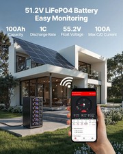 48V 100Ah LiFePO4 Lithium Battery, Built-in 100A BMS, 51.2V Server Rack LiFePO4