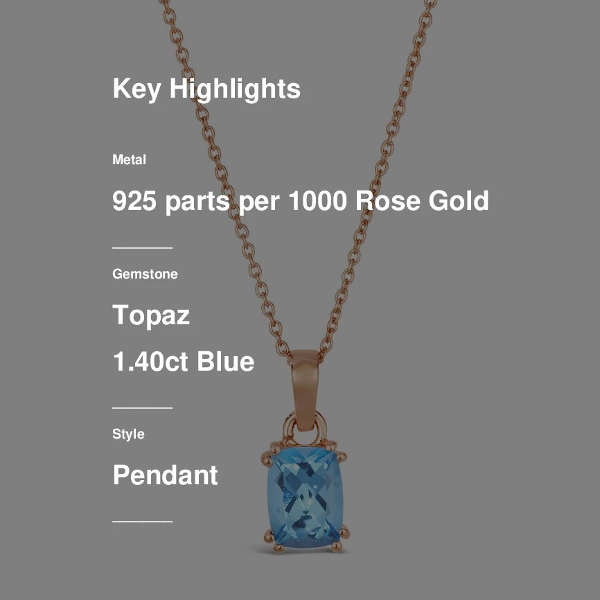 Collar colgante LeVian de plata de ley 925 enchapado en oro rosa topacio azul de 1,4 quilates Foto 2 de 4