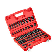 64-Piece 3/8 In. Drive Impact Socket Set, SAE 5/16 In. to 1 In. Metric 6-24
