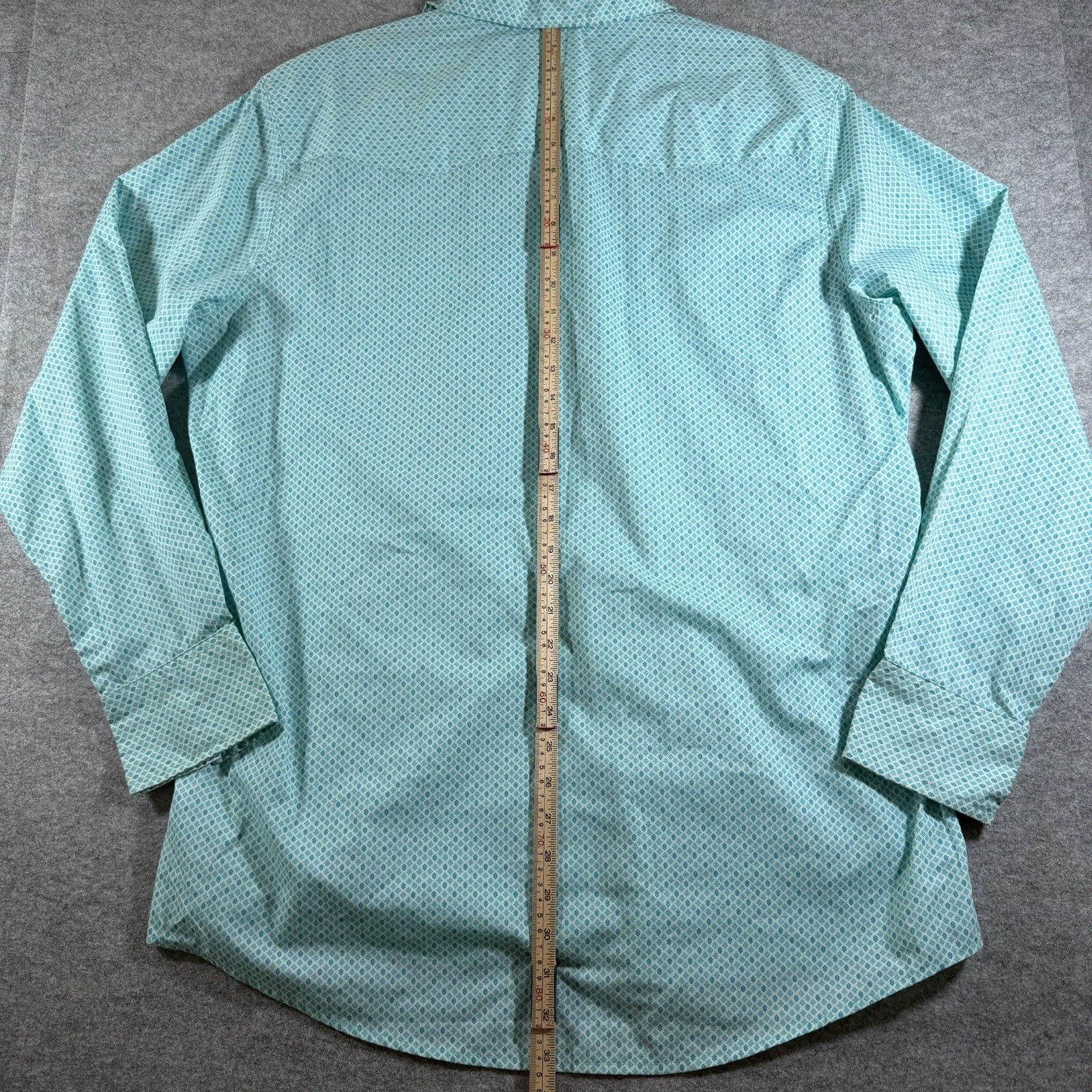 Wrangler Wrancher Pearl Snap Shirt Mens XL Tall Teal Geo Rodeo Western Cowboy thumbnail 11