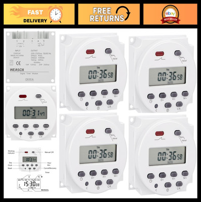 4Pcs Digital LCD Timer Switch, 12V 16A Programmable Relay, 28 Daily/Weekly Sched