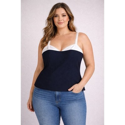 Torrid Bengaline Contrast Bustier Cami Top Deep Black White Size 1 1X 14-16