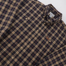 Carhartt Mens XL Plaid Button Down Shirt Navy Blue Tan Orange Long Sleeve Cotton