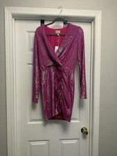 NWT Show Me Your MuMu Party Hop Hot pink disco Sequin Ruched Mini Dress Sz M