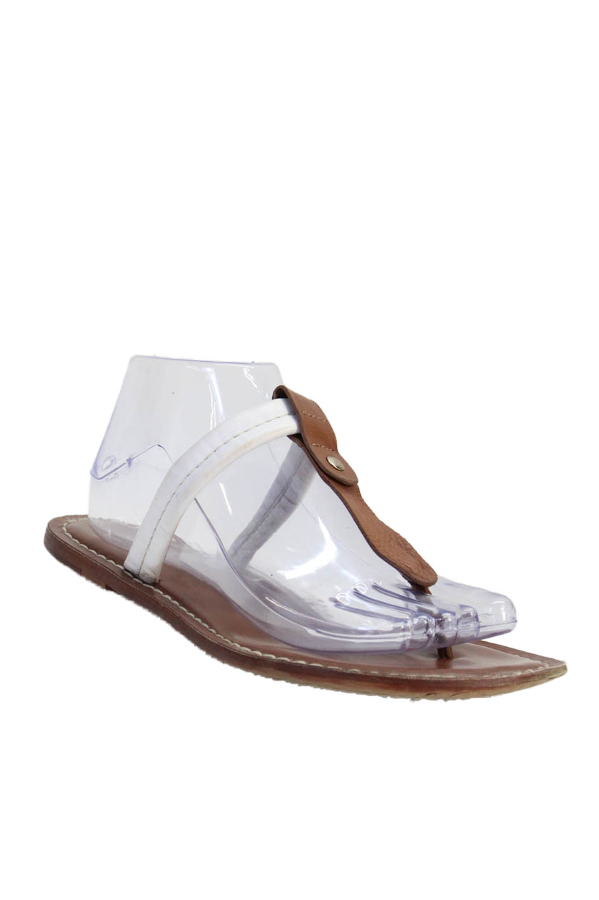 Bernando Womens Leather Open Toe T Strap Thong Sandals Brown White Size 9.5Free Shipping in US $100+ Orders | $6.95 Orders Below
