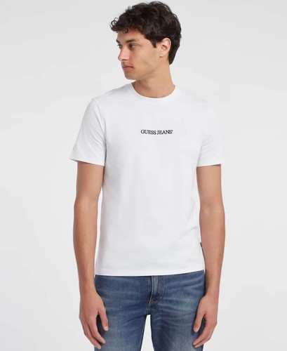 Guess Mens Slim Embroidered Logo T-Shirt White - Picture 2 of 11