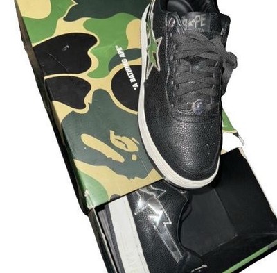 BAPE LEATHER BLACK SILVER STARS AND WHITE SOLES