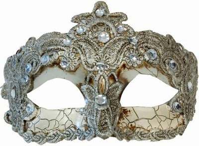 Silver Crackle Brazilian Diamond Masquerade Eye Mask With Lace and Rhinestones