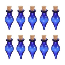 10 Pcs Small Cute Teardrop Mini Glass Bottles Jars with Cork Stopper, Blue
