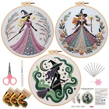 3 Pack Witch Embroidery Kit for Beginners with Magic Patterns, DIY Cross Stit...