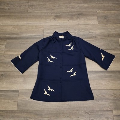 Vintage Helen Cerda Original Fashions Navy Seagull Shirt Size 12