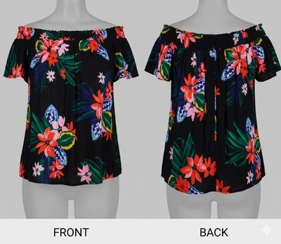   Old Navy Tropical Off Shoulder Floral Top Black L 11-13  