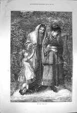 Original Old Antique Print 1872 First Warm Day Children Garden 19th