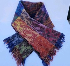 Vintage Golden Pashmina Wool Scarf Shawl Wrap 17" Wide Multicolor Boho Fringe