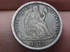 1872 P Silver Seated Liberty Dime- Philadelphia, Fine/VF Details