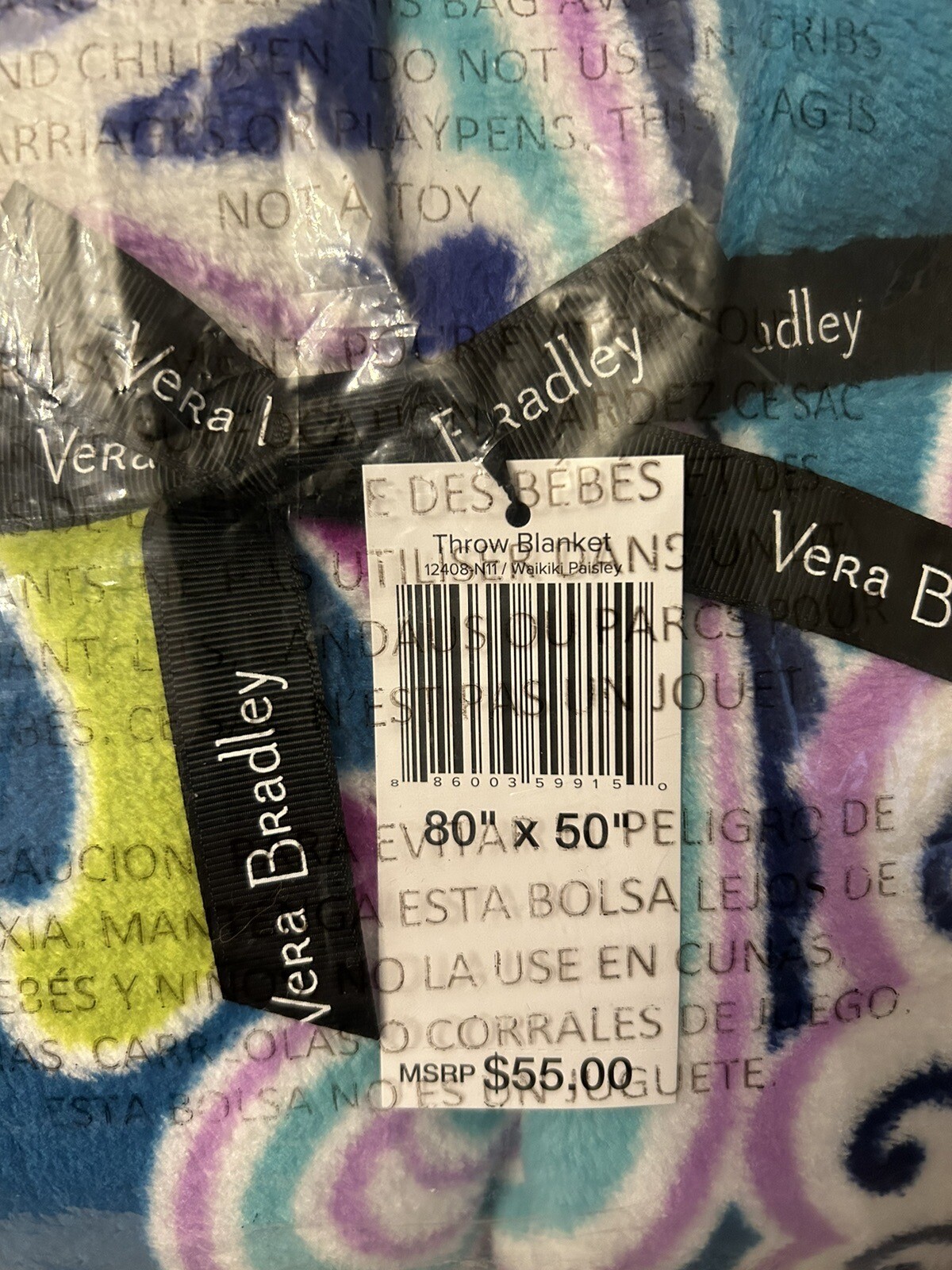 NEW W/TAGS VERA BRADLEY 80X50 SOFT THROW BLANKET WAIKIKI PAISLEY NICE