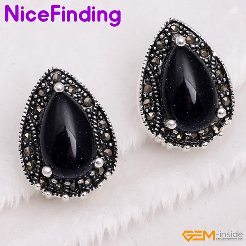 Assorted Drop Stone Omega Back Silver Marcasite Beads Jewelry Stud Earrings Gift - Picture 8 of 42