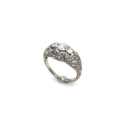 Anillo Art Deco oro blanco 18kt platino 0.70ct diamantes oro 750 joyería antigua RW53 - Imagen 12 de 22