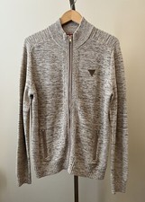NEW GUESS Mens Size Large CHARLES MARLED ZIP MOCK SWEATER TAN BEIGE