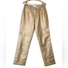 Hugo Buscati Gold Metalic Leather Pants Old Money Size 27