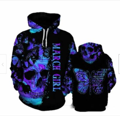 Skull Butterfly March Girl She Whispered Black I Am The Storm Hoodie 3D Print