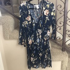 American Rag Boho Gypsy Dress Navy Floral Size L
