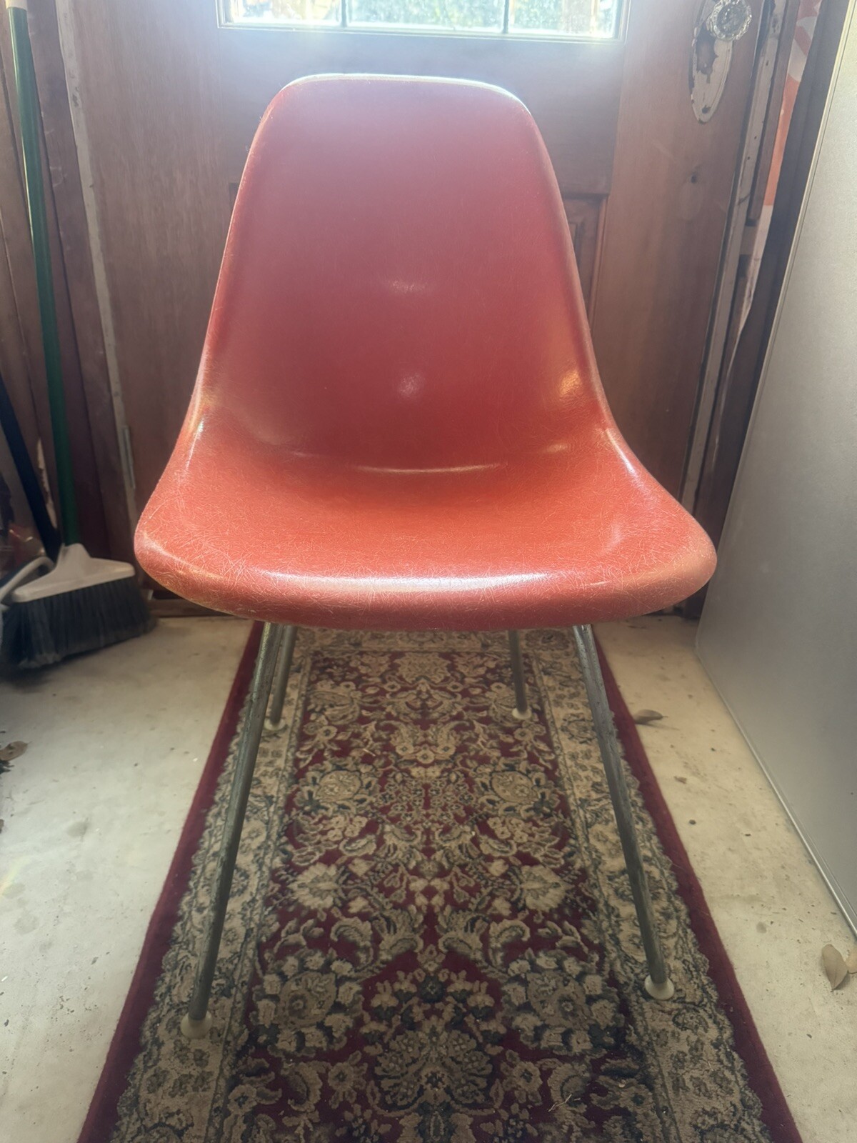 Vintage Herman Miller Fiberglass Side Chair Red Orange Eames H Base Retro