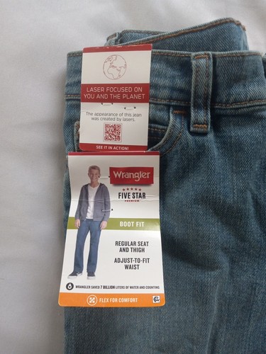 NWT Wrangler Boys Jeans Five Star Premium Boot Cut Flex Adj Waist SZ 7 Slim - Picture 2 of 9