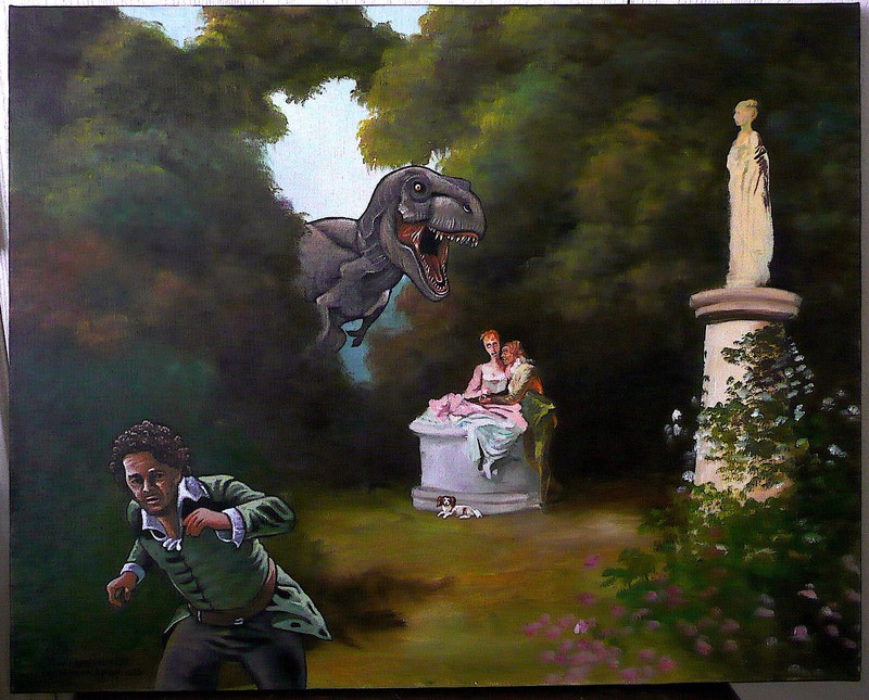 Ron Brannon's T-Rex Has a "Snack" of  The "LOVERS" Thrift Store Painting
