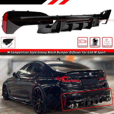 For 17-23 BMW G30 5 Series M Competition Style Gloss Black Rear Bumper Diffuser - Image 1 of 4
