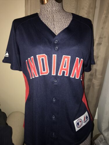 CLEVELAND INDIANS Jersey Women’s MEDIUM By MAJESTIC Stitched Logo VINTAGE