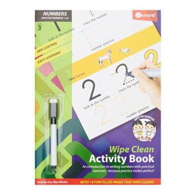 A4 14 Seiten abwischbare Aktivitätszahlen 1-20 Buch mit Stift von Ormond