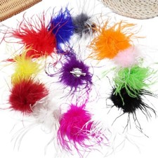 Women Ostrich Feather Brooch Lapel Pin Wedding Collar Badge Jewelry Decor Party