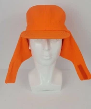 Vintage Trapper Hat Fitted Cap Ear Flaps High Vise Hunter Orange USA Small