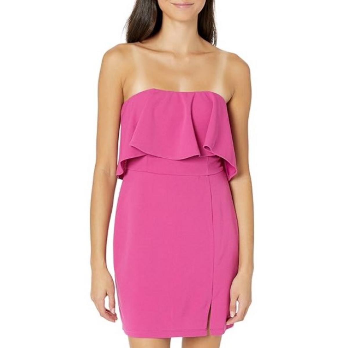 Женское розовое мини-платье с воланами и разрезом спереди из крепа Bebe XS BHFO 6376