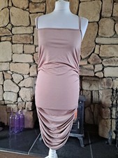 Femme Luxe Rose Slinky Runched Cross Over Bodycon Dress Size 10 BNWT