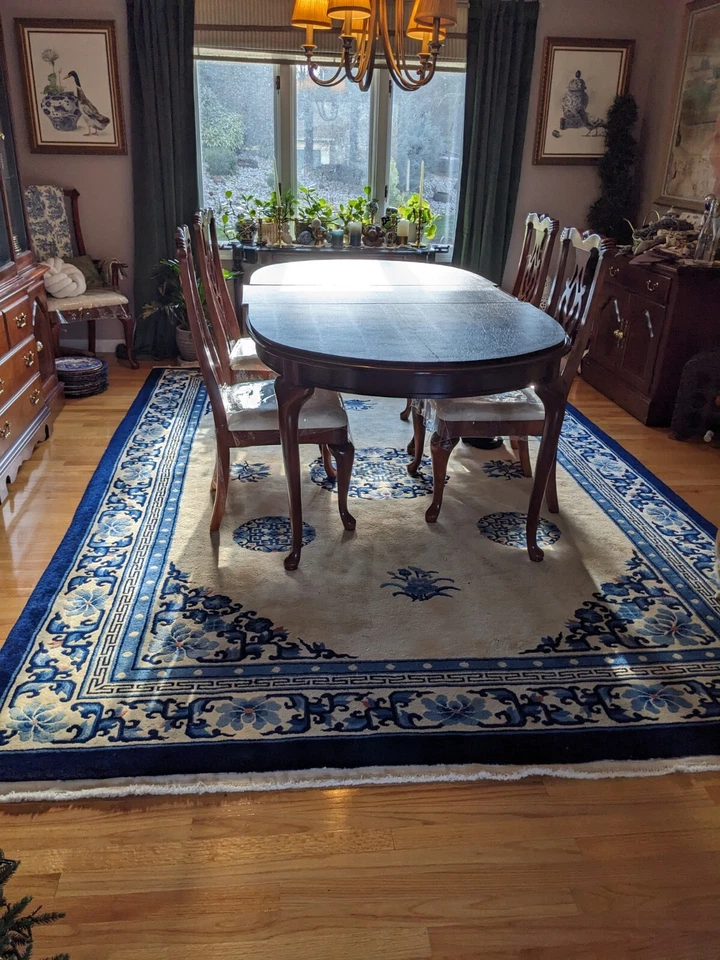 Tapete de área vintage turco medalhão chinioserie com nós à mão - Imagem 2 de 4