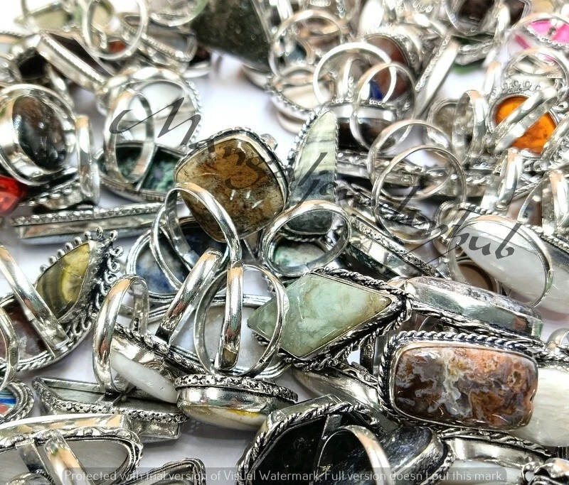 Оптовая продажа ювелирных изделий кольца из агата с мхом и смешанными драгоценными камнями лот из 10 шт. серебро 925 покрытие - Изображение 2 из 4