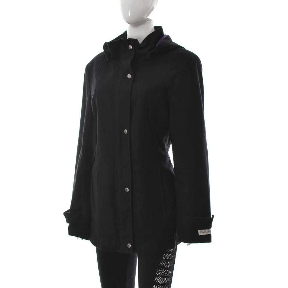 Calvin Klein Women's Pea Coat Snap Up Wool Blend Short Length Coat Black Size 16 - Image 2 of 4