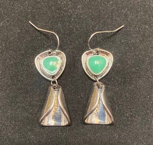 Blue Aventurine Handmade Triangle Drop Charm Dangle Earrings Jewelry 2” inch