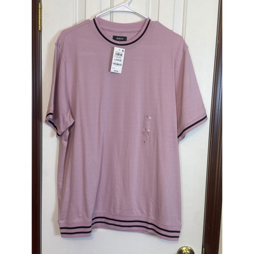 Alfani Fashion Tee Striped Trim Crew Neck Short Sleeve Top Large