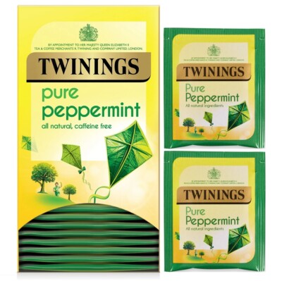 Twinings Pure Pfeffermint Teebeutel einzeln umhüllt mit Etikett Kräutersäcke