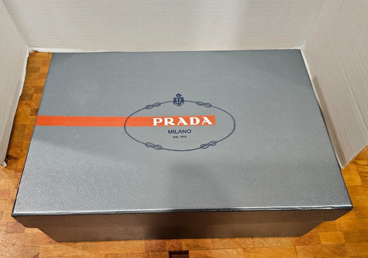 Prada Milano Silver Empty Designer Shoe Box w/ dust bag care card