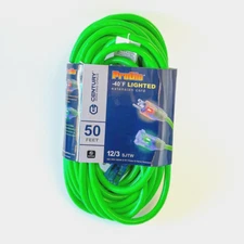 50' 12 Gauge Green Extension Cord w Lighted End