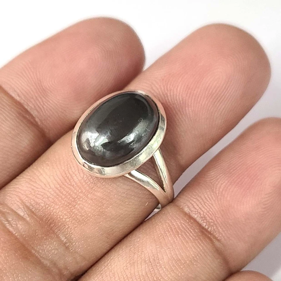 Anel masculino feito à mão de prata esterlina 925 hematita natural todos os tamanhos disponíveis - Imagem 2 de 4